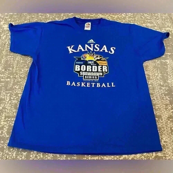 Kansas Jayhawks 2010 MU vs KU Short Sleeve Shirt size XL color Blue - Picture 1 of 4